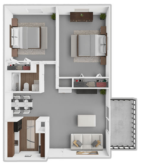 Floor plan for 2 beds, 1 bath, 900 sqft
